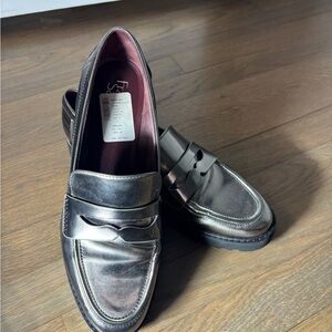Franco Sarto Metallic Black Penny Loafers